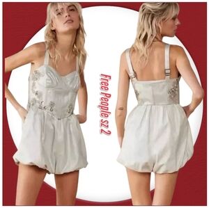 NWT Free People  Bubble Silver Metallic Embellished Romper sz 2